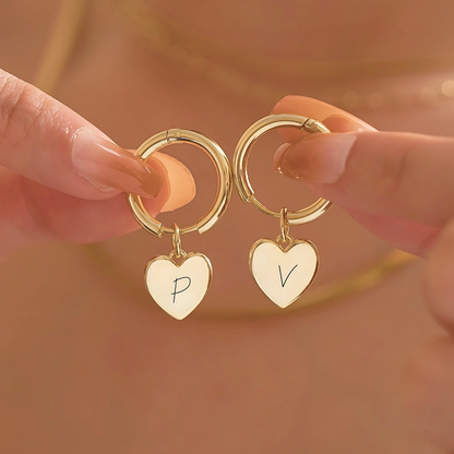 925 Sterling Silver Heart-Shaped Engraved Letter Double Earrings