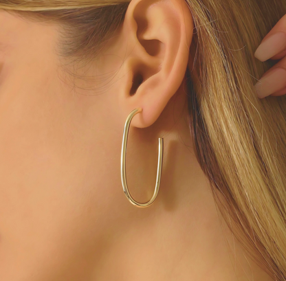 925 Sterling Silver Rectangle Hoop Double Earrings