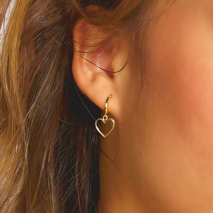 925 Sterling Silver Round Hoop Heart Double Earrings