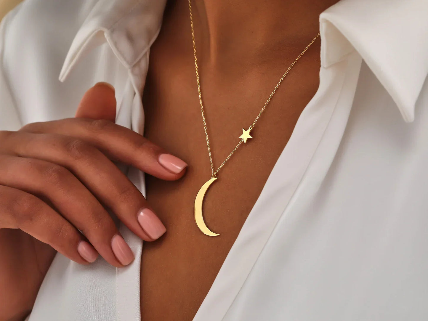 925 Sterling Silver Moon and Star Necklace