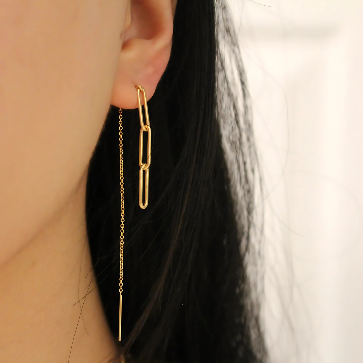 925 Sterling Silver Paperclip Dangle Double Earrings