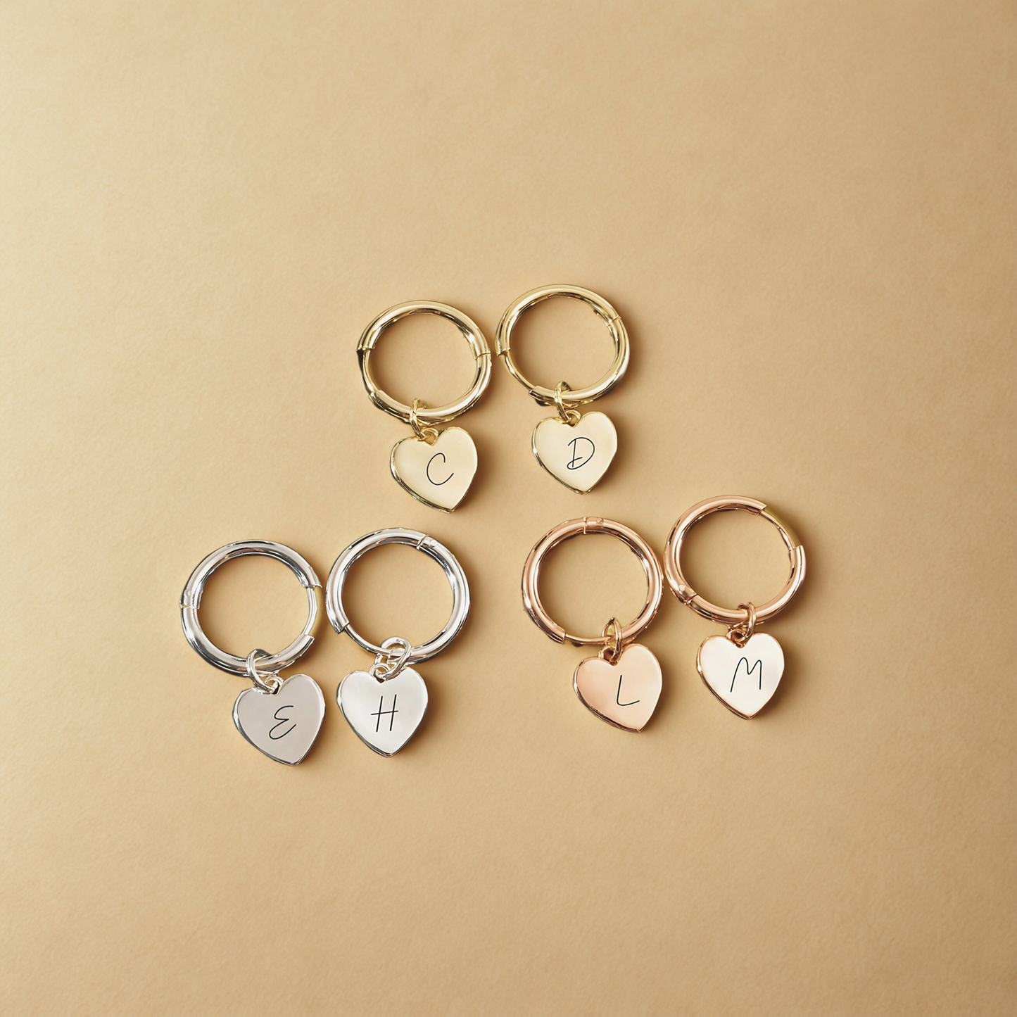 925 Sterling Silver Heart-Shaped Engraved Letter Double Earrings