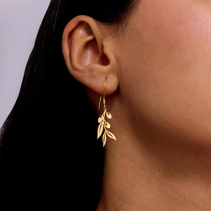 925K Sterling Silver Olive Branch Dangle Double Earrings