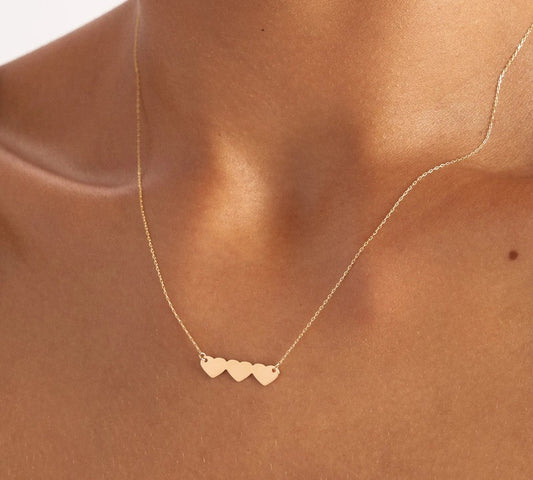925 Sterling Silver 3-Heart Elegant Charm Necklace