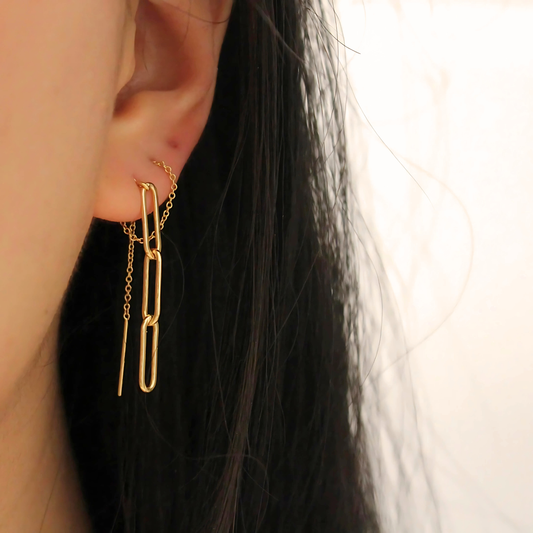 925 Sterling Silver Paperclip Dangle Double Earrings