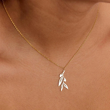925 Sterling Silver Olive Branch Elegant Necklace