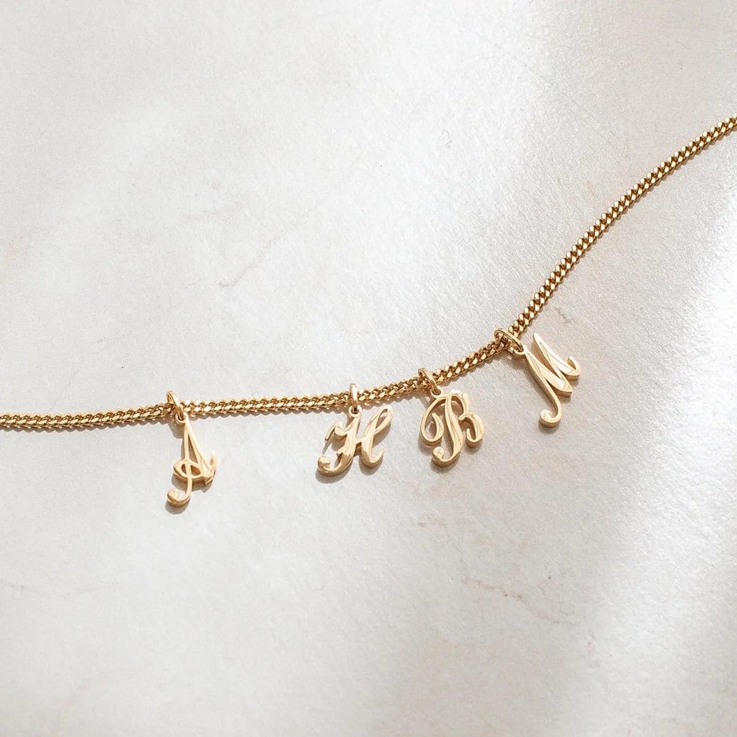 925 Sterling Silver Curb Chain Script Letter Necklace