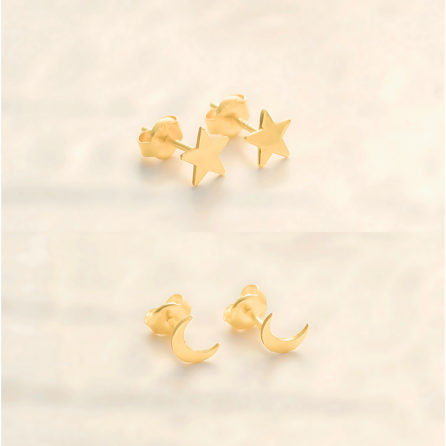 925 Sterling Silver Moon Star Stud Double Earrings