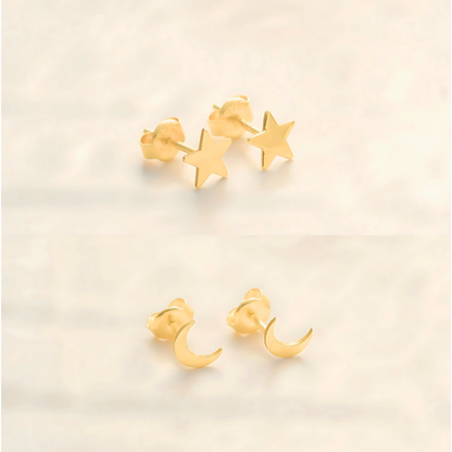 925 Sterling Silver Moon Star Stud Double Earrings