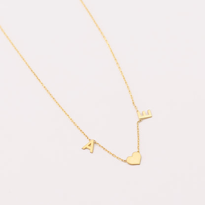 925 Sterling Silver Personalized Initial Necklace with Heart in the Middle