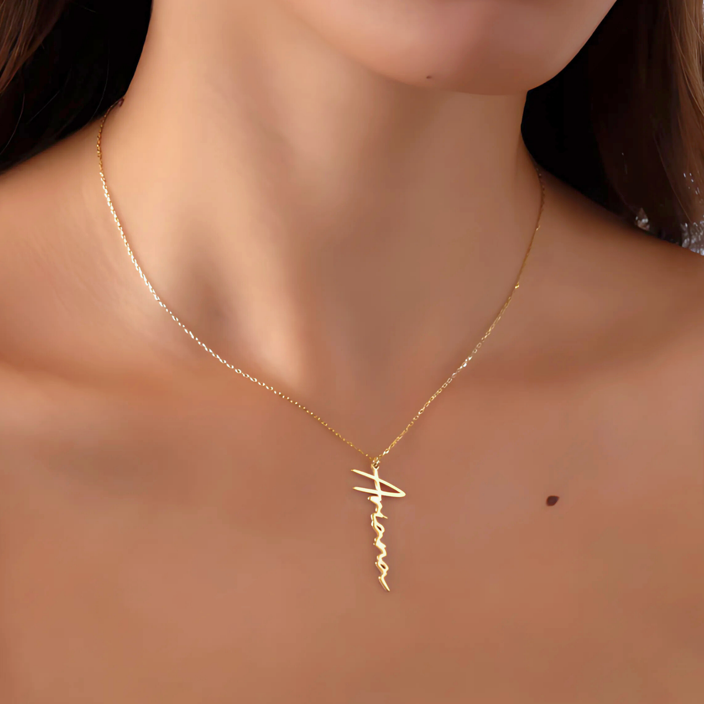925 Sterling Silver Personalized Handwritten Vertical Name Necklace