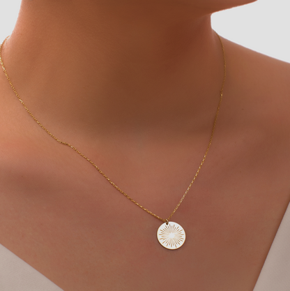 925 Sterling Silver Sun Symbol Engraved Charm Necklace