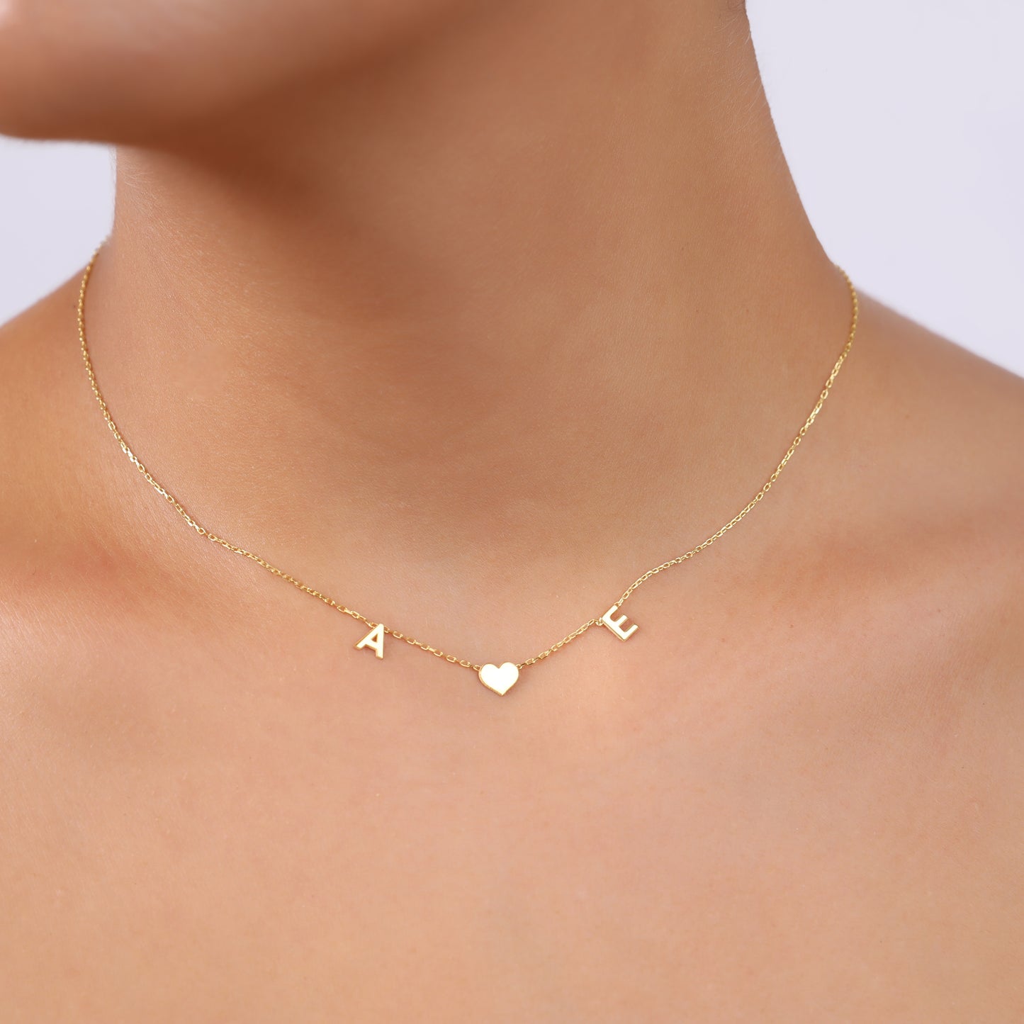925 Sterling Silver Personalized Initial Necklace with Heart in the Middle