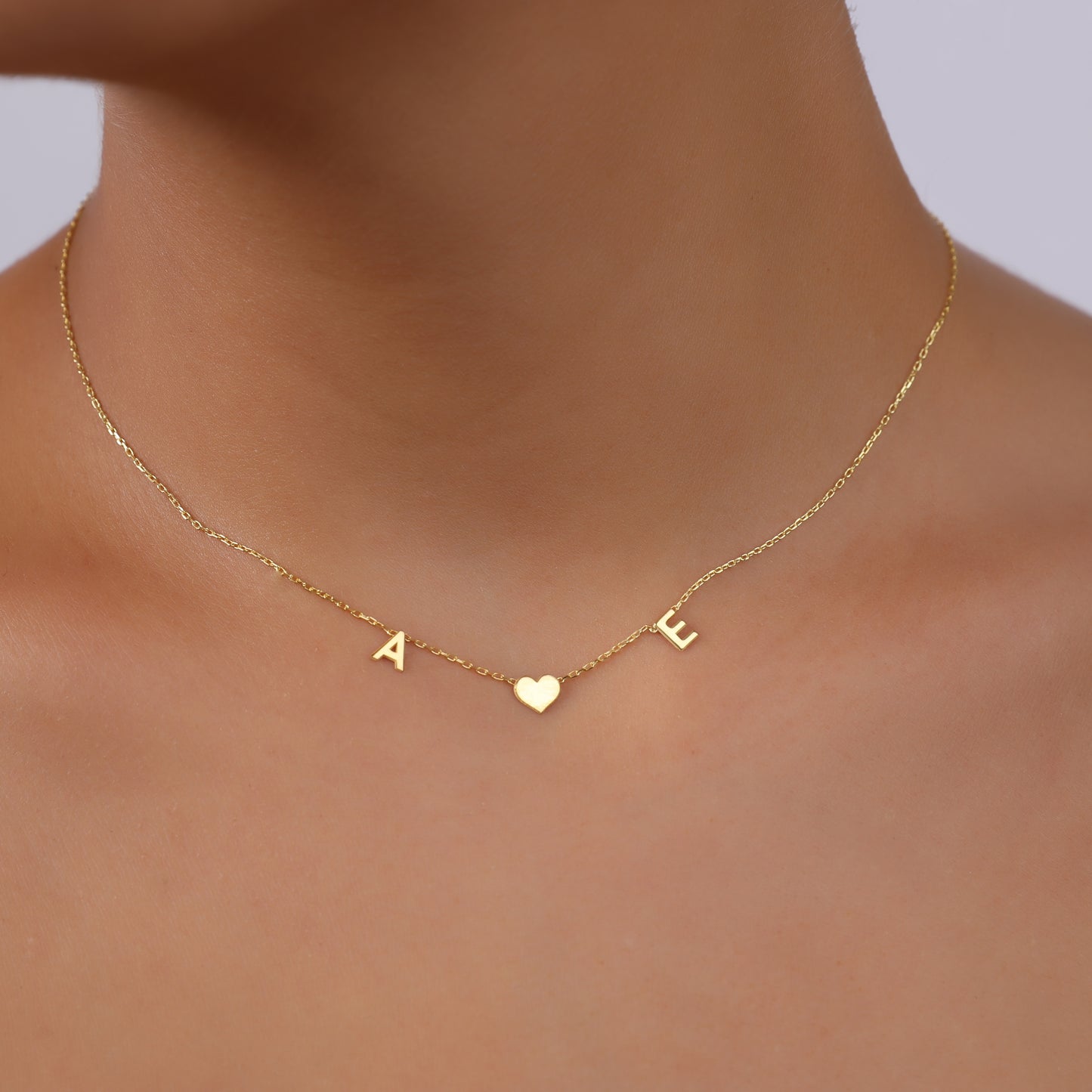 925 Sterling Silver Personalized Initial Necklace with Heart in the Middle