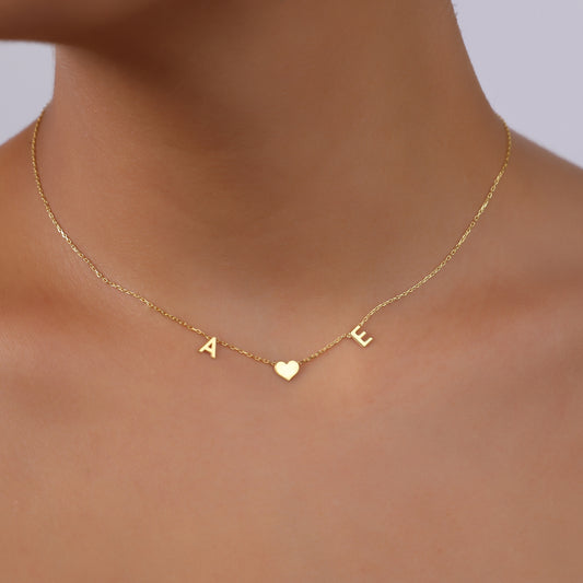 925 Sterling Silver Personalized Initial Necklace with Heart in the Middle