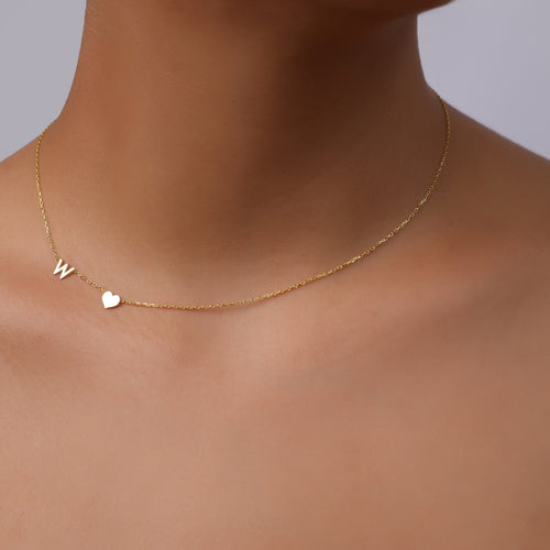 925 Sterling Silver Personalized Sideways Letter Heart Necklace