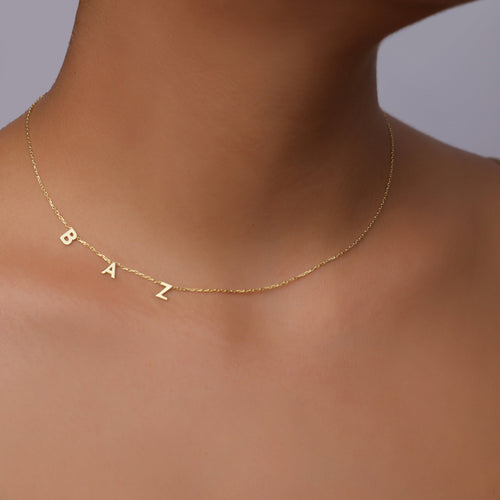 925 Sterling Silver Personalized Side Letter Tiny Necklace