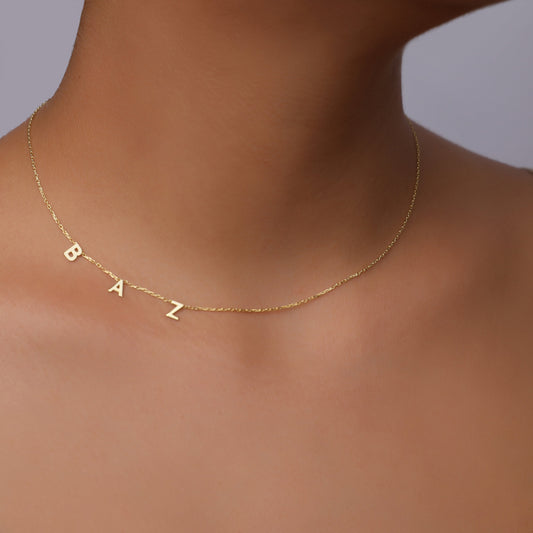 925 Sterling Silver Personalized Side Letter Tiny Necklace