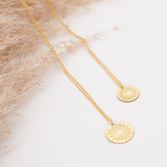 925 Sterling Silver Sun Symbol Engraved Charm Necklace