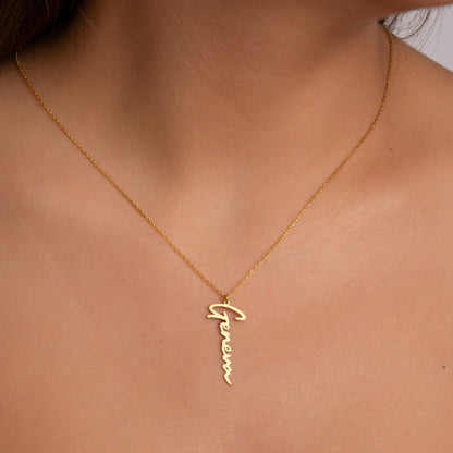 925 Sterling Silver Personalized Handwritten Vertical Name Necklace