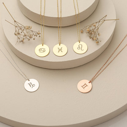 925K Sterling Silver Zodiac Sign Round Necklace