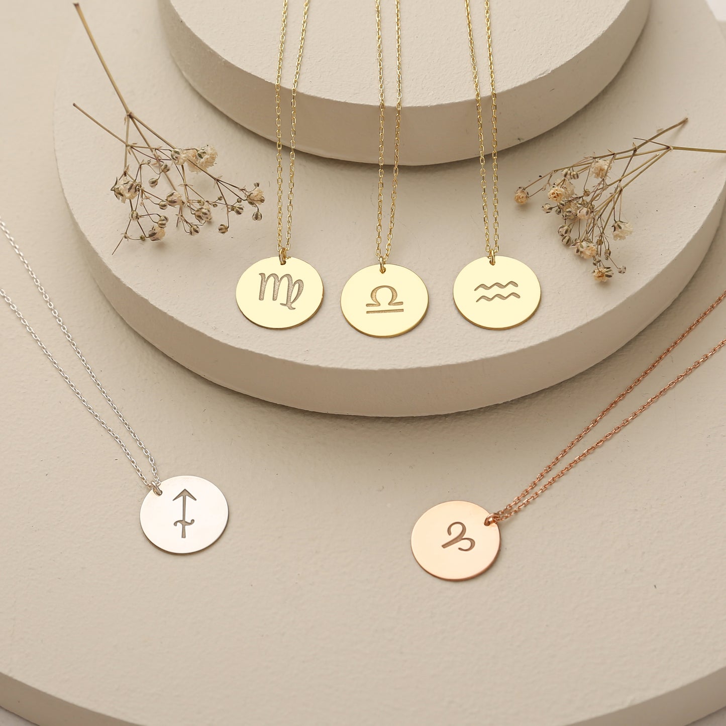 925K Sterling Silver Zodiac Sign Round Necklace