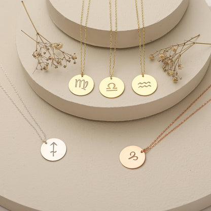 925K Sterling Silver Zodiac Sign Round Necklace