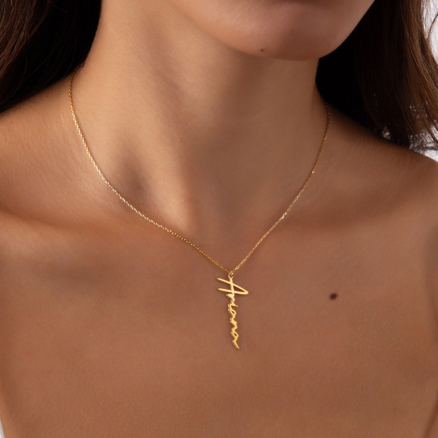 925 Sterling Silver Personalized Handwritten Vertical Name Necklace