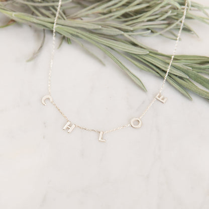925 Sterling Silver Personalized Space Letter Name Necklace