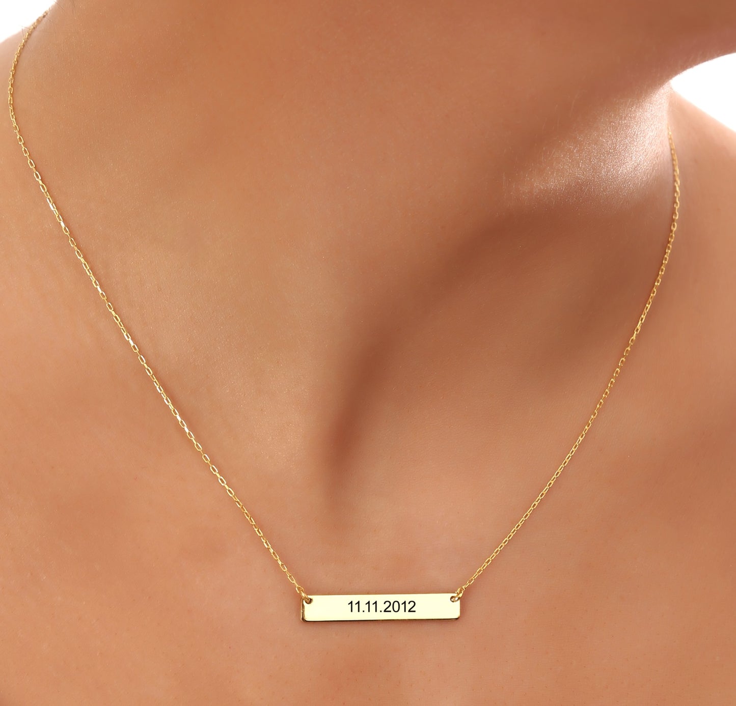 925 Sterling Silver Personalized Name and Date Engraved Plate Necklace