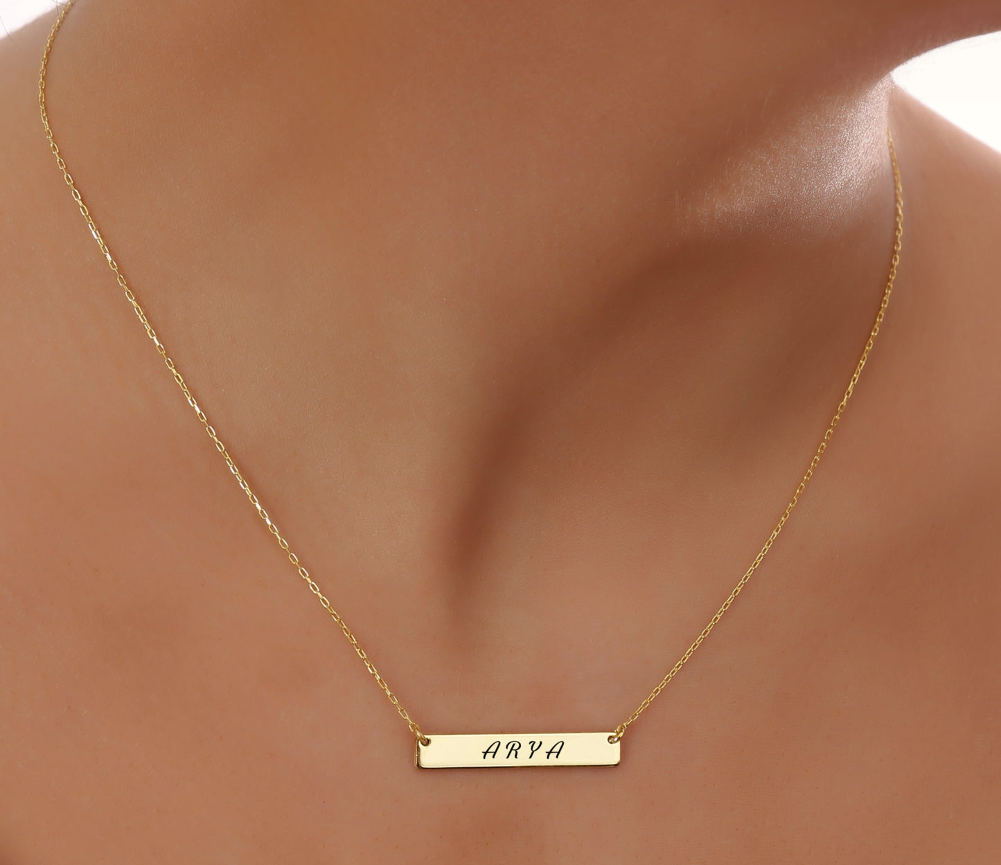 925 Sterling Silver Personalized Name and Date Engraved Plate Necklace