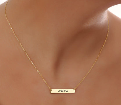 925 Sterling Silver Personalized Name and Date Engraved Plate Necklace