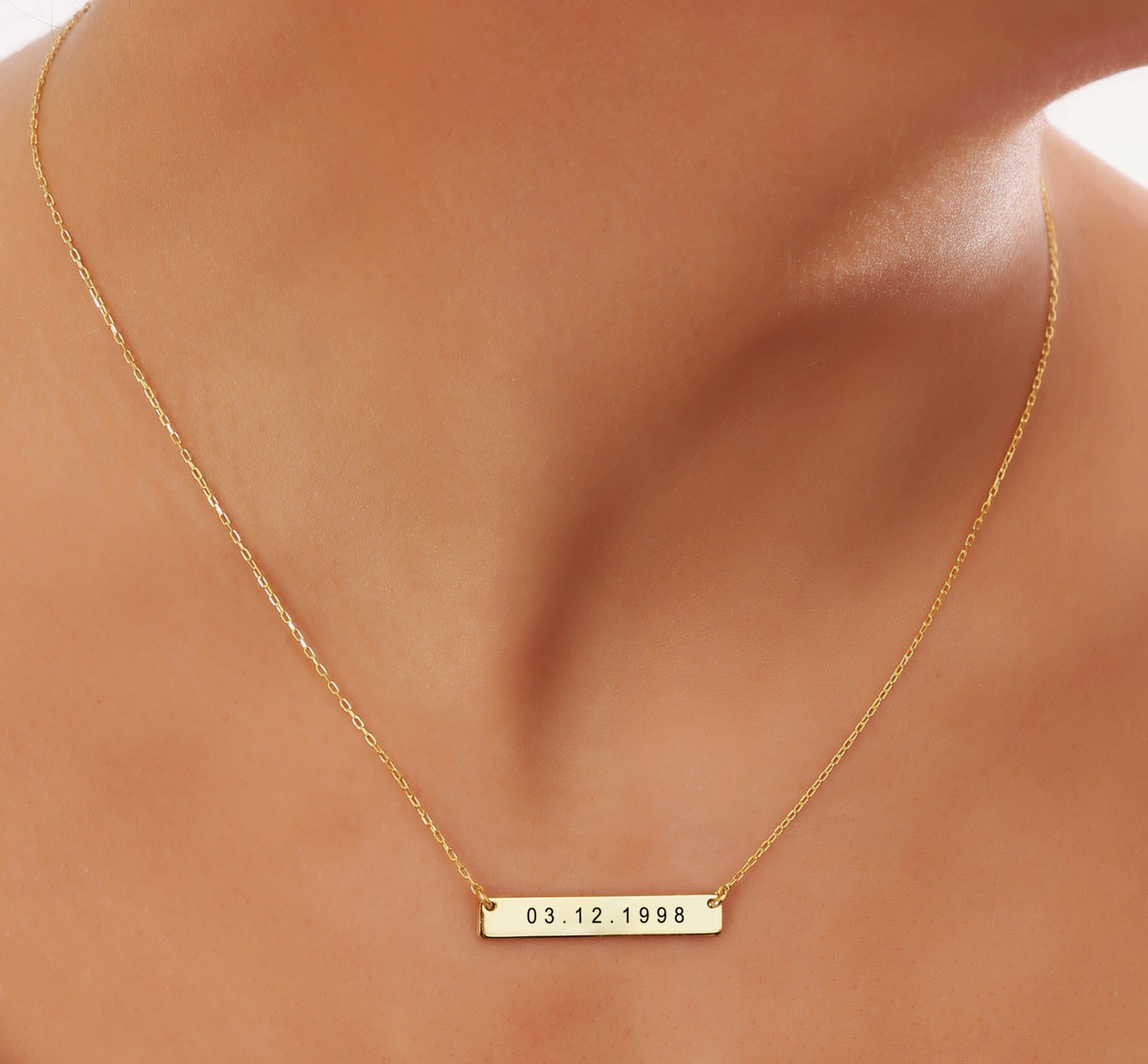 925 Sterling Silver Personalized Name and Date Engraved Plate Necklace