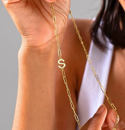925 Sterling Silver Paperclip Chain Sideway Letter Necklace