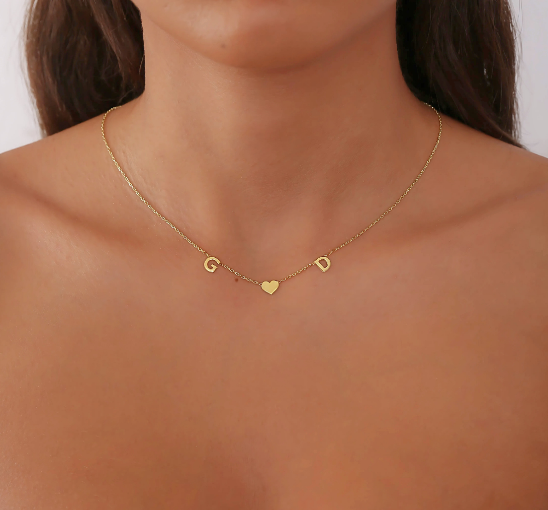 925 Sterling Silver Personalized Heart-Centered Letter Necklace