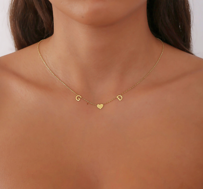 925 Sterling Silver Personalized Heart-Centered Letter Necklace