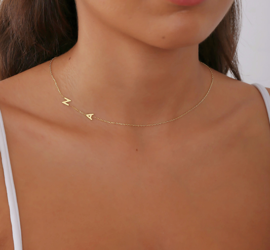 925 Sterling Silver Personalized Side Letter Necklace