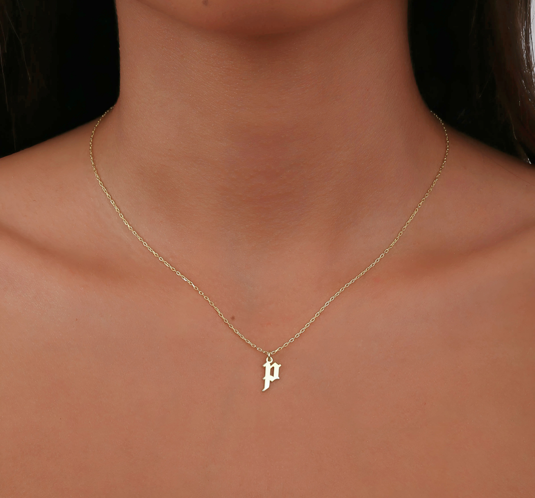 925 Sterling Silver Personalized Old English Letter Necklace
