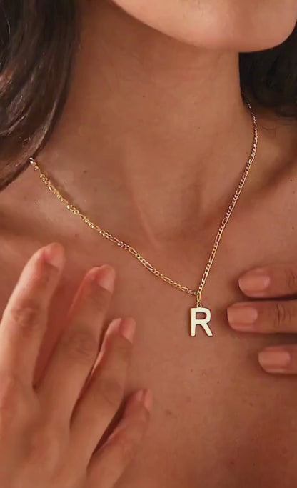 925 Sterling Silver Figaro Chain Letter Necklace