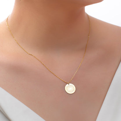 925 Sterling Silver Sun Symbol Engraved Charm Necklace
